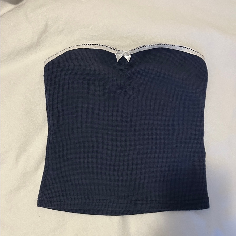 Edikted Navy Blue Strapless Top with White Trim
